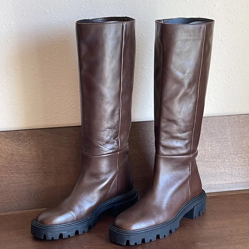 Zara Iconic Lug Heel Knee High Leather Boots Sz. 8
